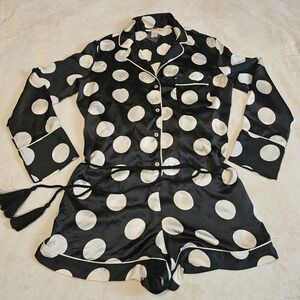 Victoria's Secret XXSmall NWOT Black & White Polka Dot Satin Romper with Tassel